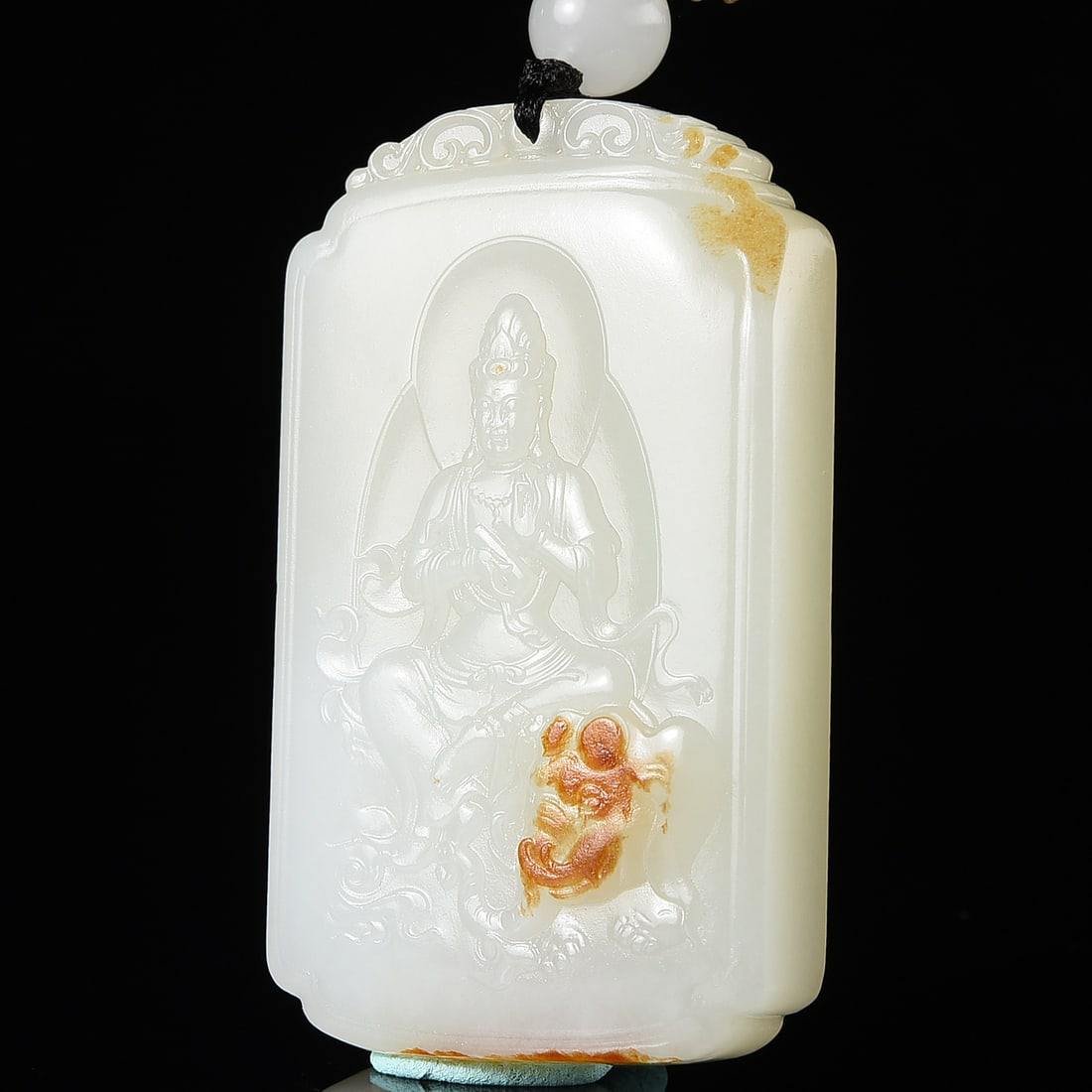 Hetian Jade Hand-carved Samantabhadra & Elephant Pendant w Certificate - 2