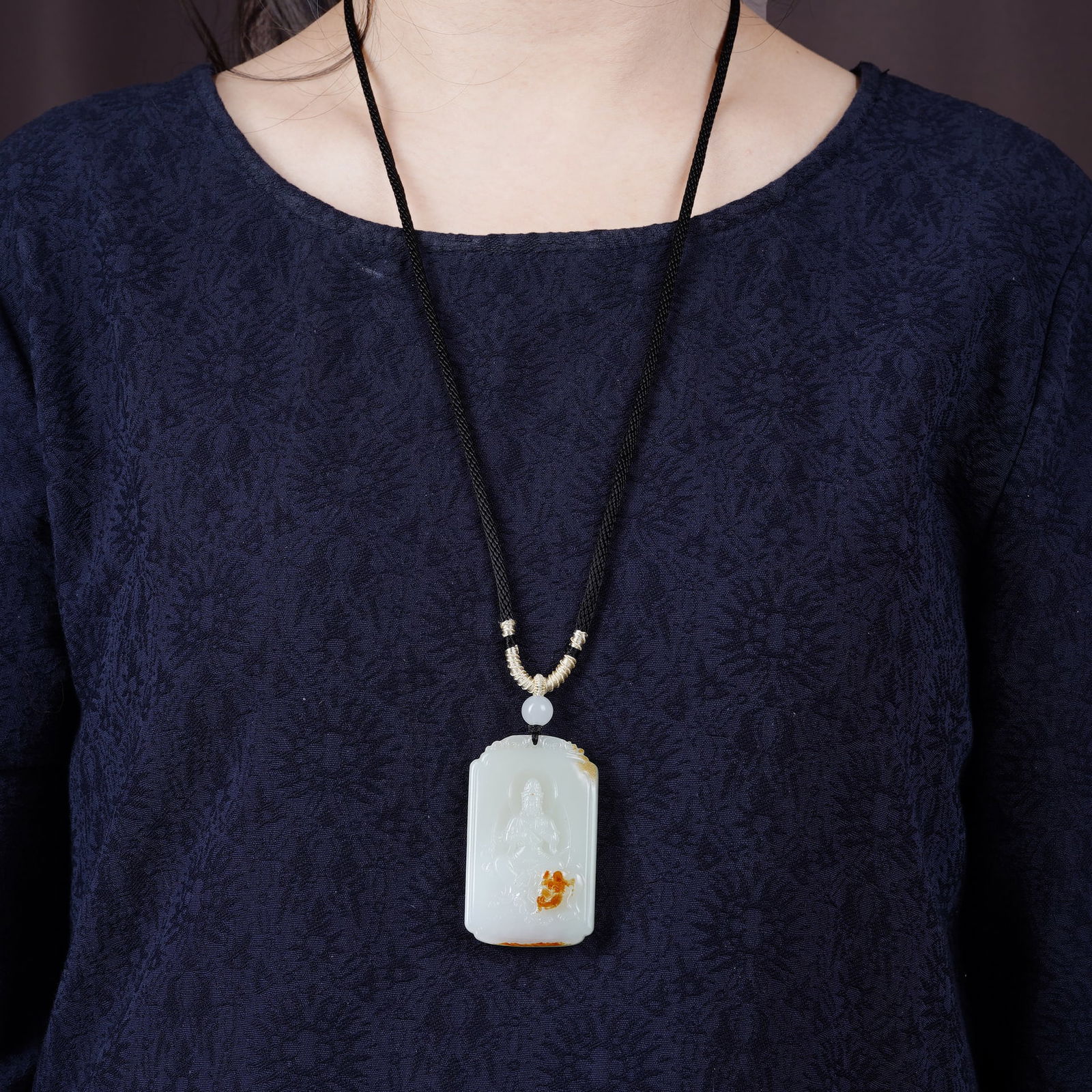 Hetian Jade Hand-carved Samantabhadra & Elephant Pendant w Certificate - 5