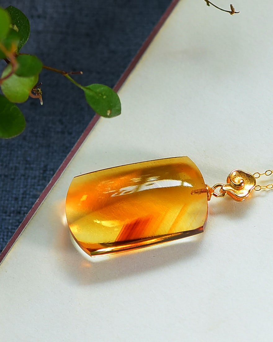 S925 Silver Inlay Yellow Citrine Pendant w Certificate - 2