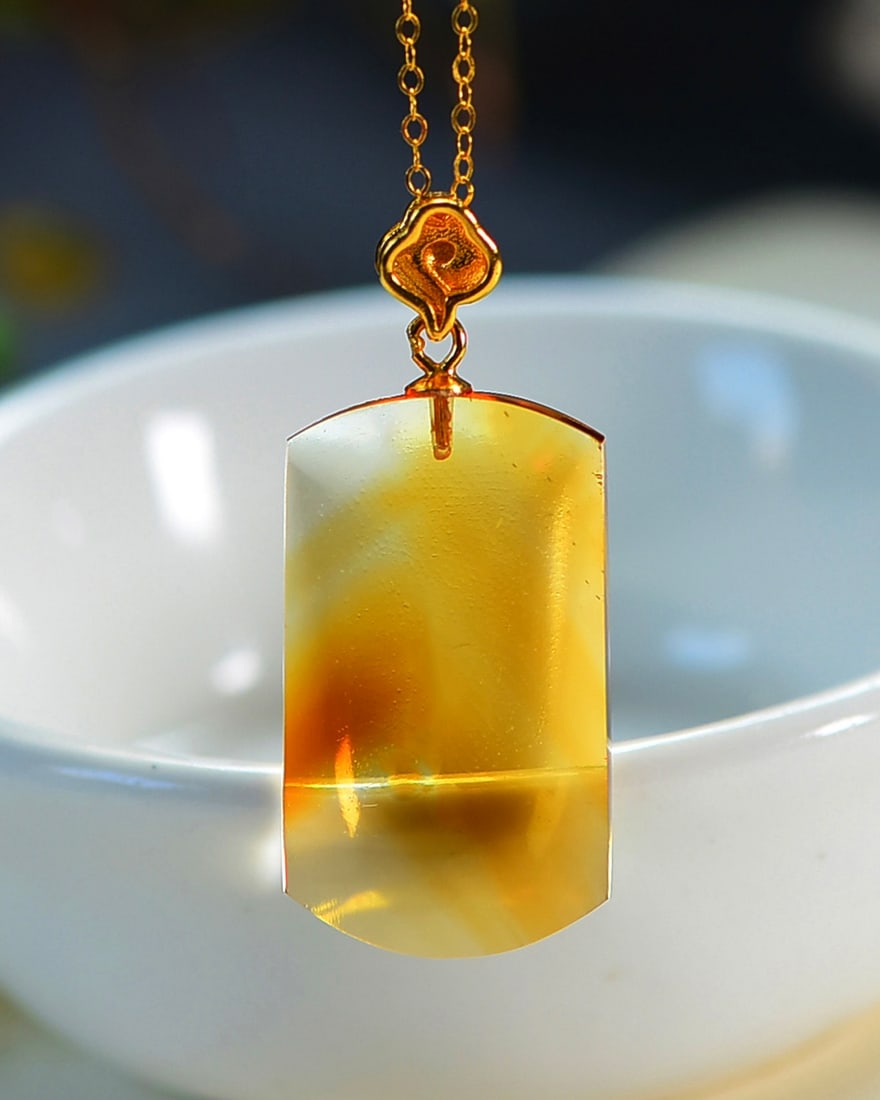 S925 Silver Inlay Yellow Citrine Pendant w Certificate - 5