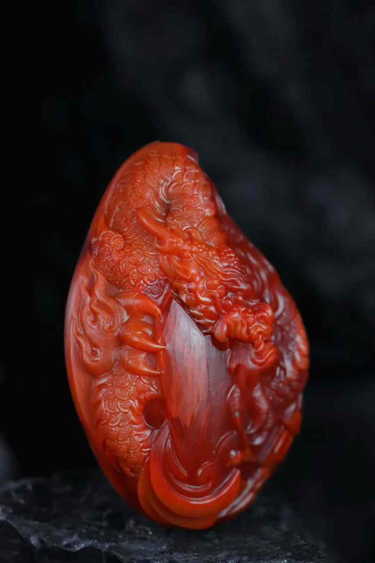 Natural Nanhong Agate Pendant - Dragon,Certificate - 2