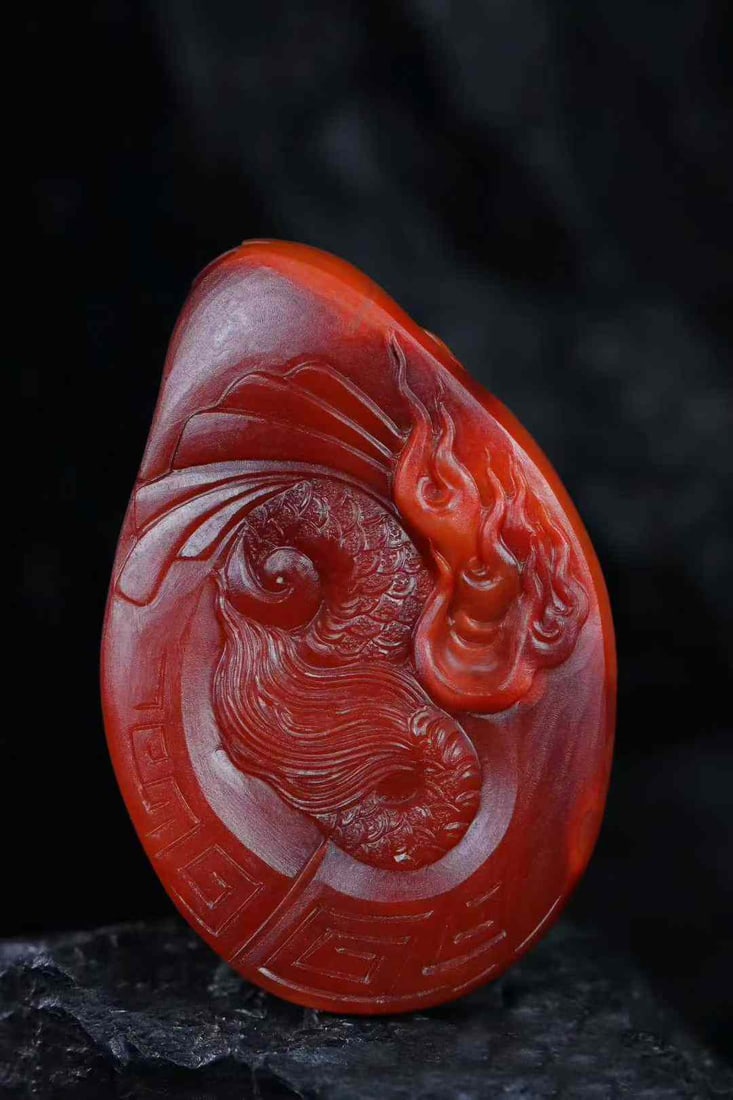 Natural Nanhong Agate Pendant - Dragon,Certificate - 3