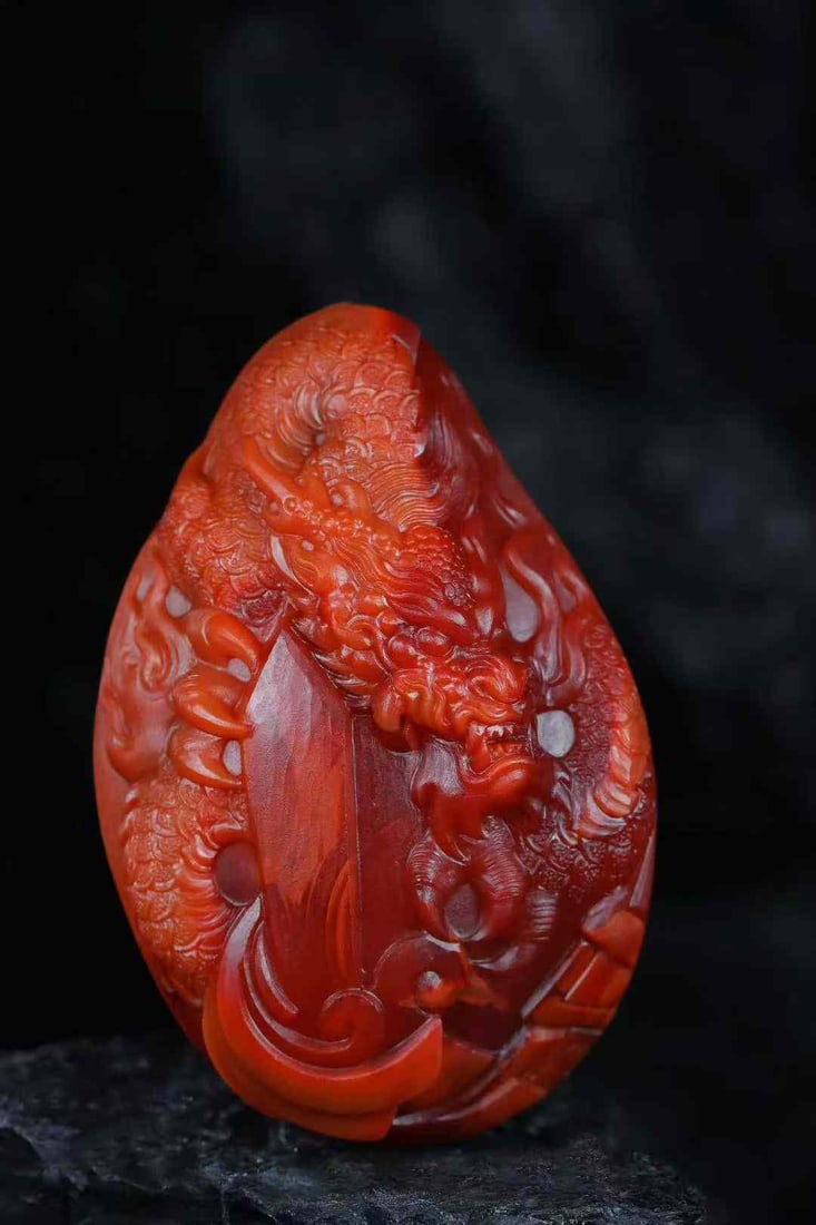 Natural Nanhong Agate Pendant - Dragon,Certificate - 6