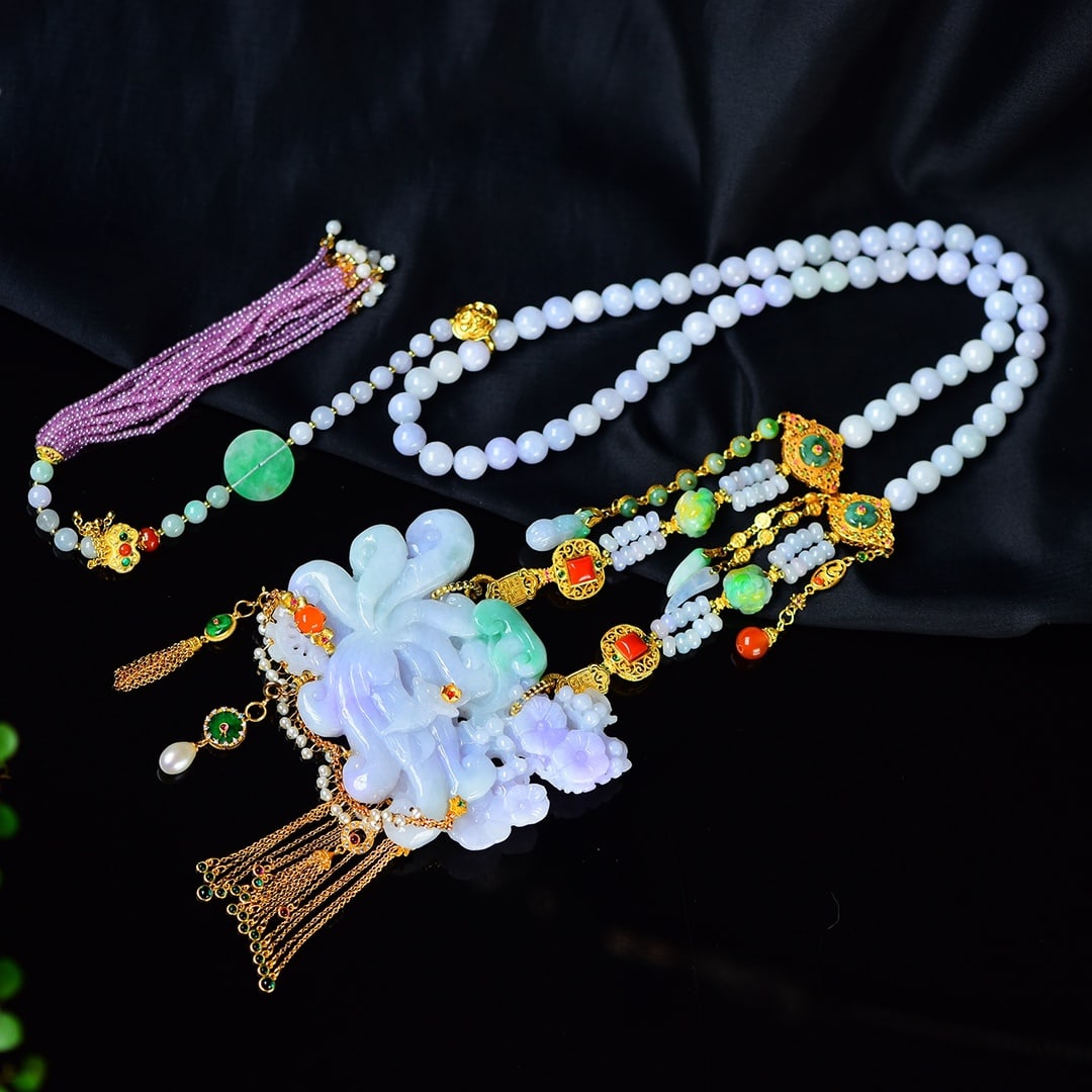 Purple Green Jadeite Hand-carved Fox Pendant w Certificate - 4