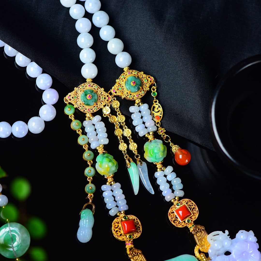 Purple Green Jadeite Hand-carved Fox Pendant w Certificate - 6