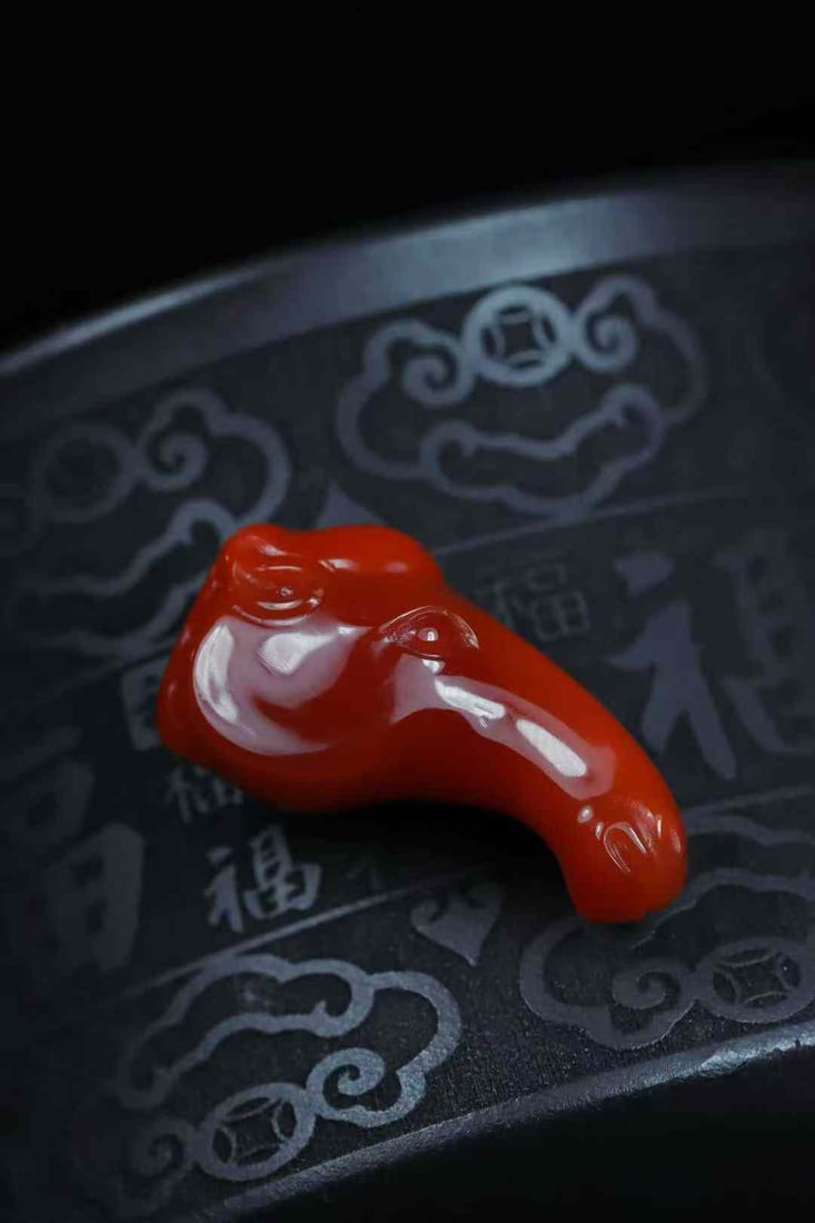 Nanhong Agate Horse Head Pendant w Certificate - 2