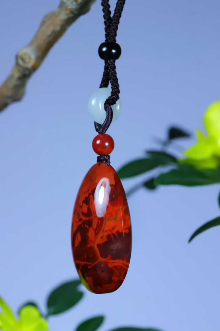 Nanhong Agate Water-drop Shape Pendant w Certificate - 2