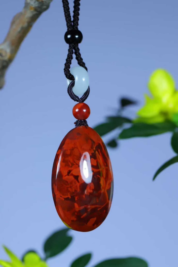 Nanhong Agate Water-drop Shape Pendant w Certificate - 3