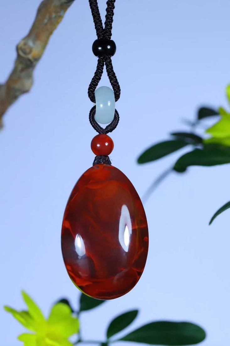 Nanhong Agate Water-drop Shape Pendant w Certificate - 4