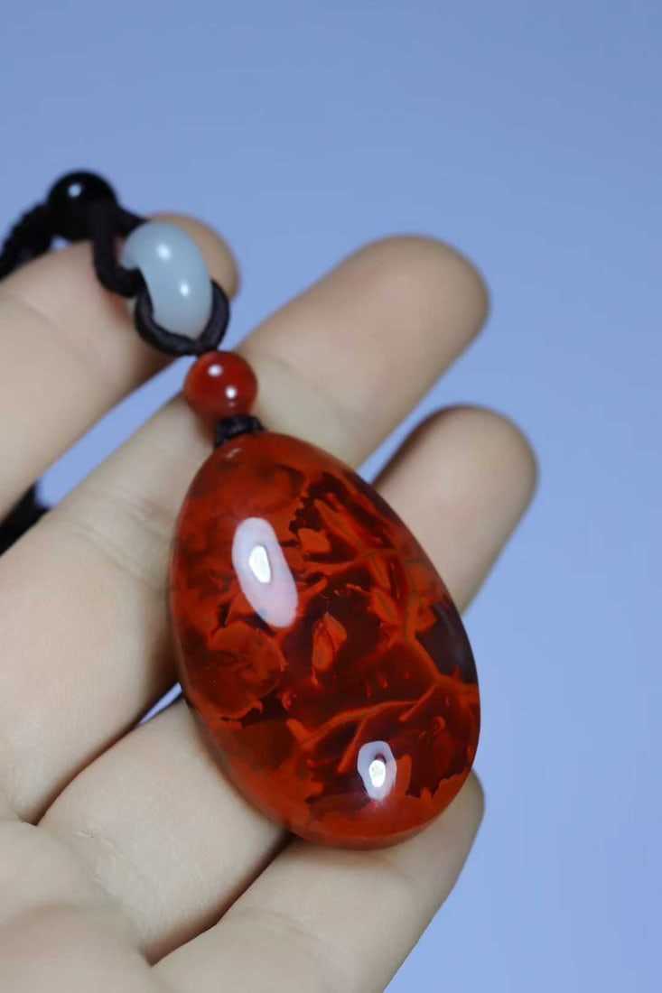 Nanhong Agate Water-drop Shape Pendant w Certificate - 5