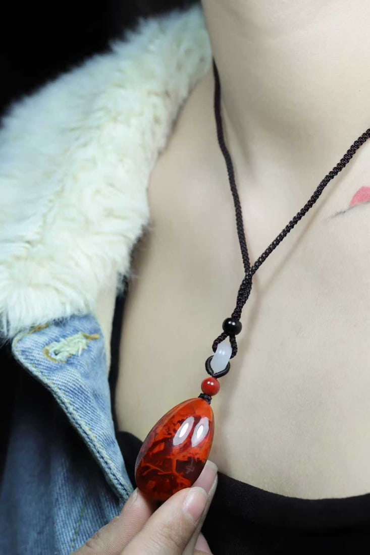 Nanhong Agate Water-drop Shape Pendant w Certificate - 6