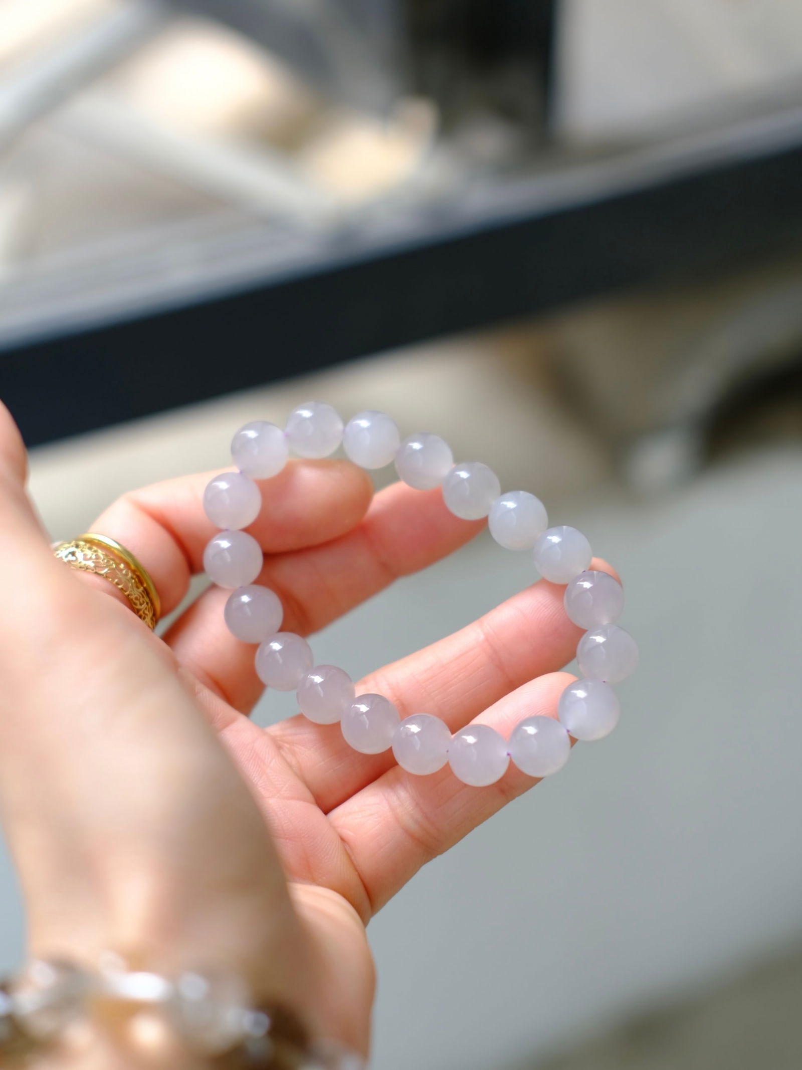 10mm Purple Hetian Jade Beads Bracelet Bangle w Certificate - 2