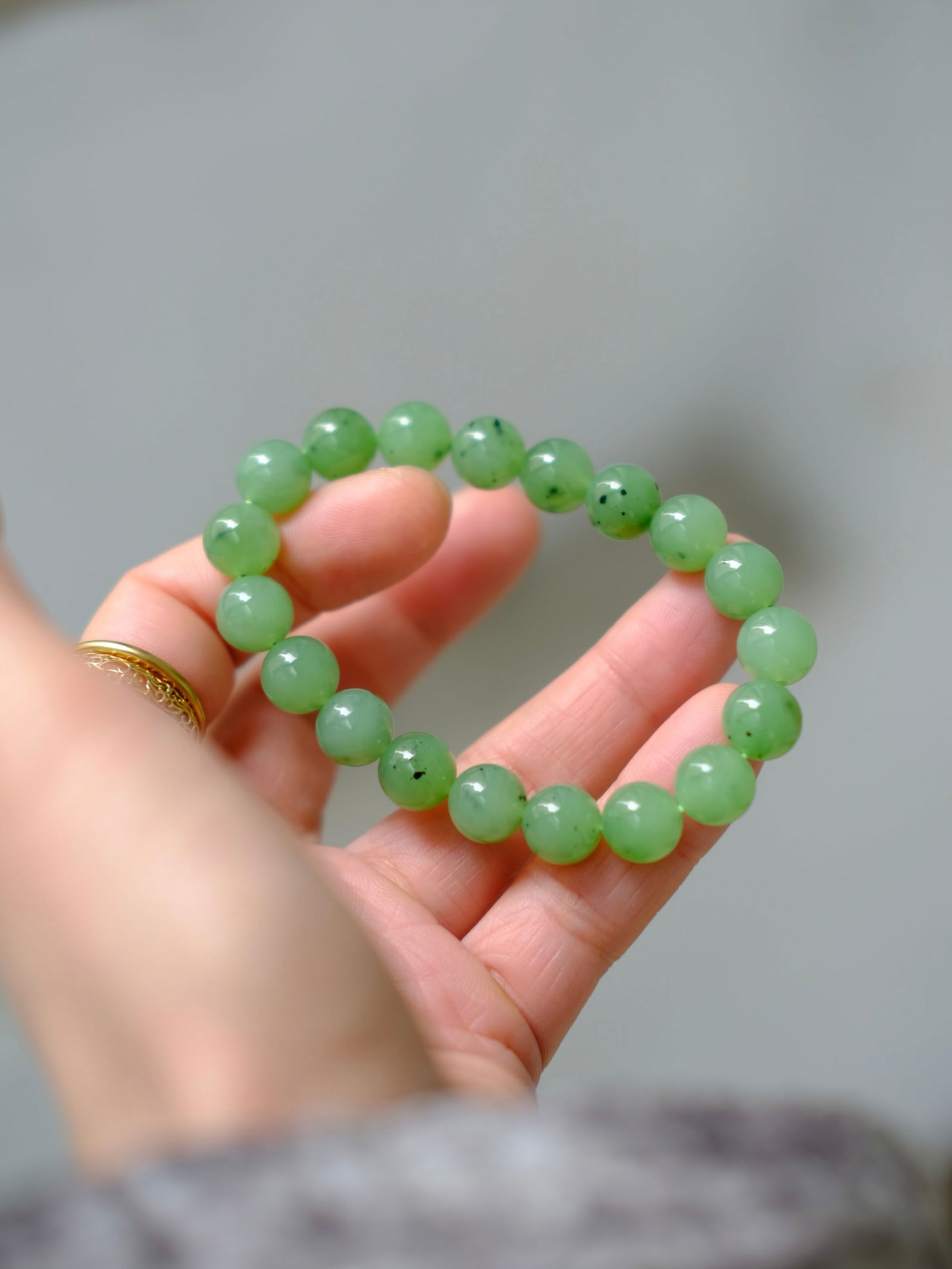 10mm Green Hetian Jade Beads Bracelet Bangle w Certificate - 2