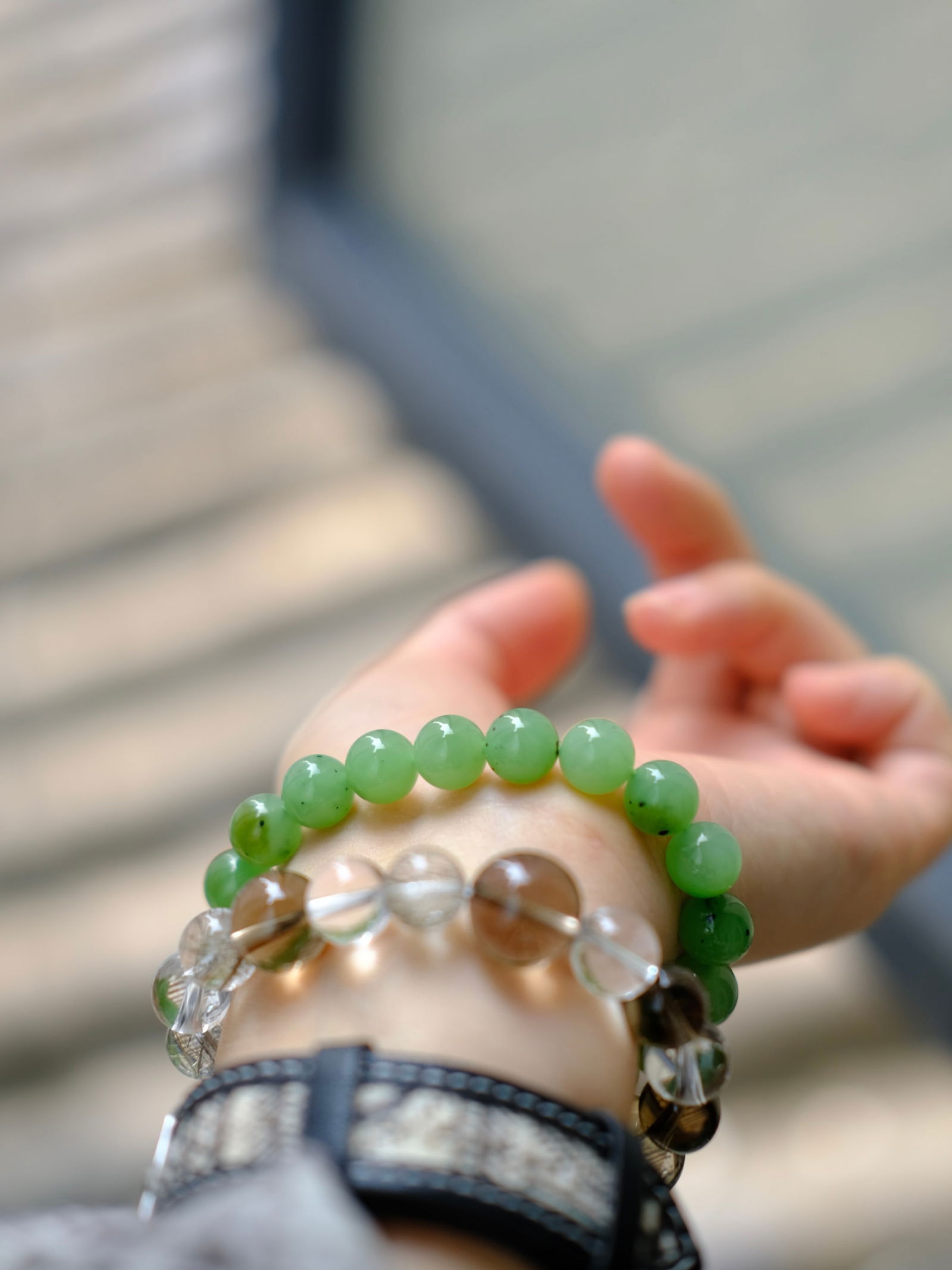 10mm Green Hetian Jade Beads Bracelet Bangle w Certificate - 4