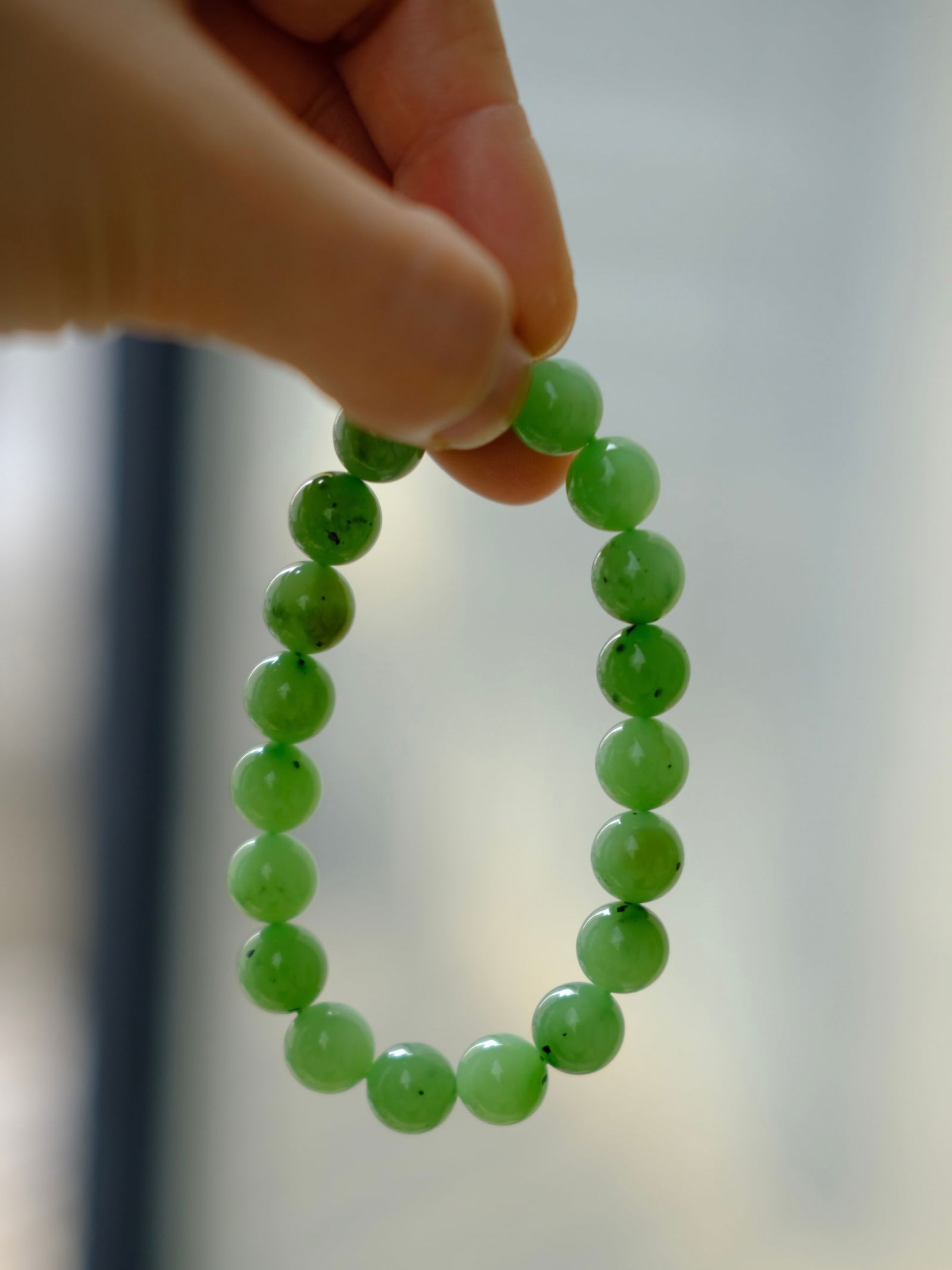 10mm Green Hetian Jade Beads Bracelet Bangle w Certificate - 7
