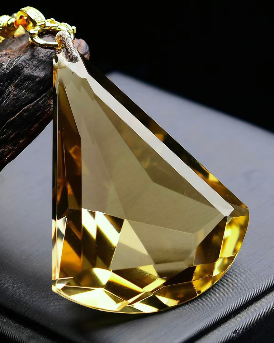 Natural Yellow Crystal Pendant w Certificate - 3