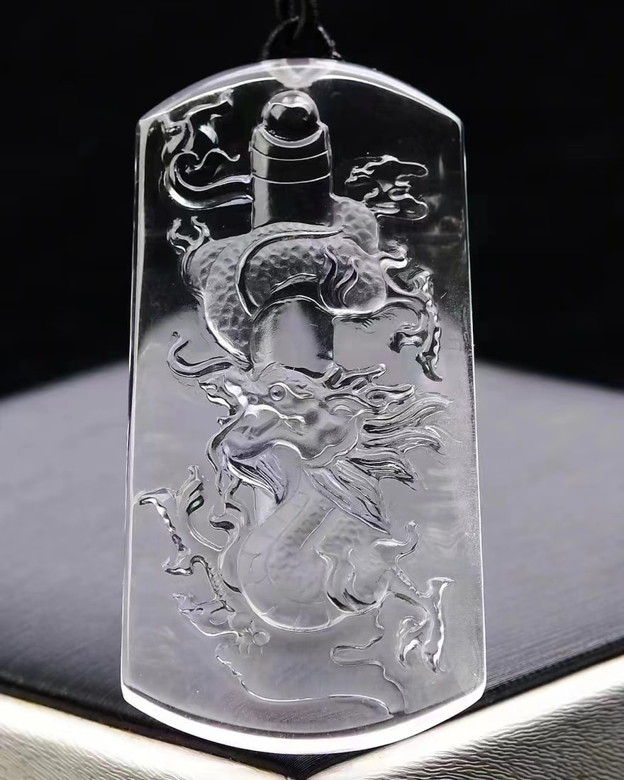 White Crystal Dragon Pendant w Certificate - 3