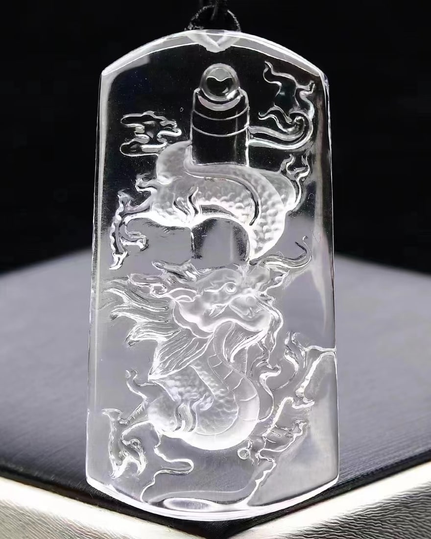 White Crystal Dragon Pendant w Certificate - 4