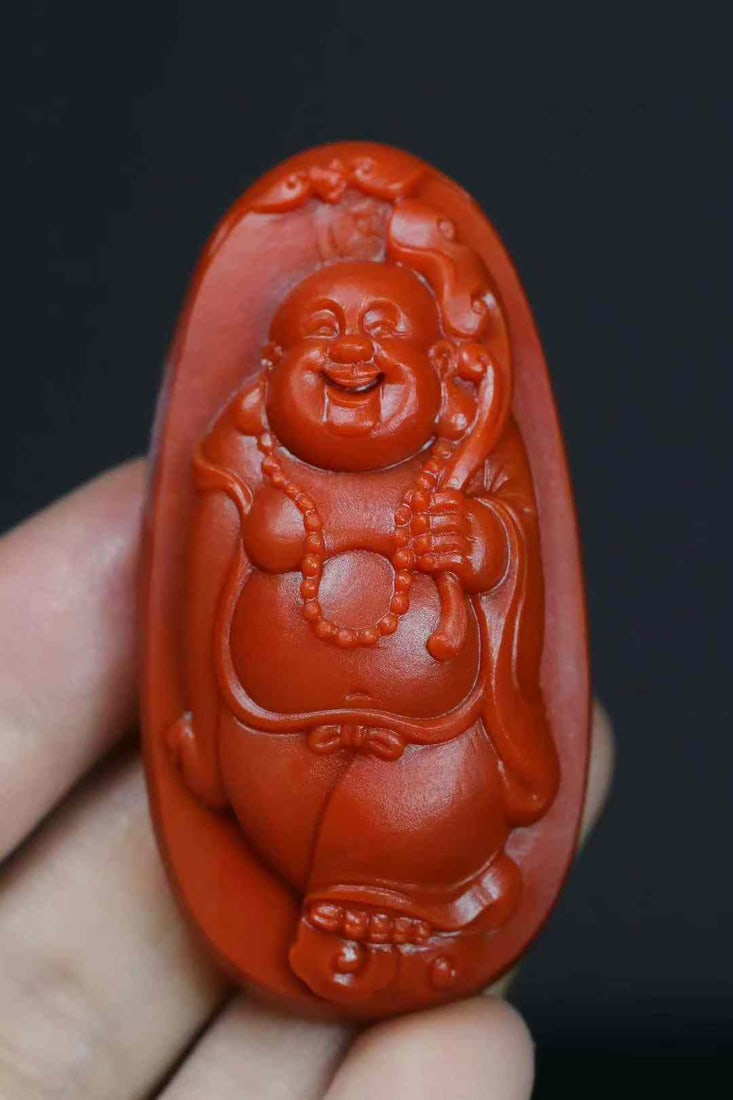 Natural Nanhong Agate Pendnat - Laughing Buddha - 6