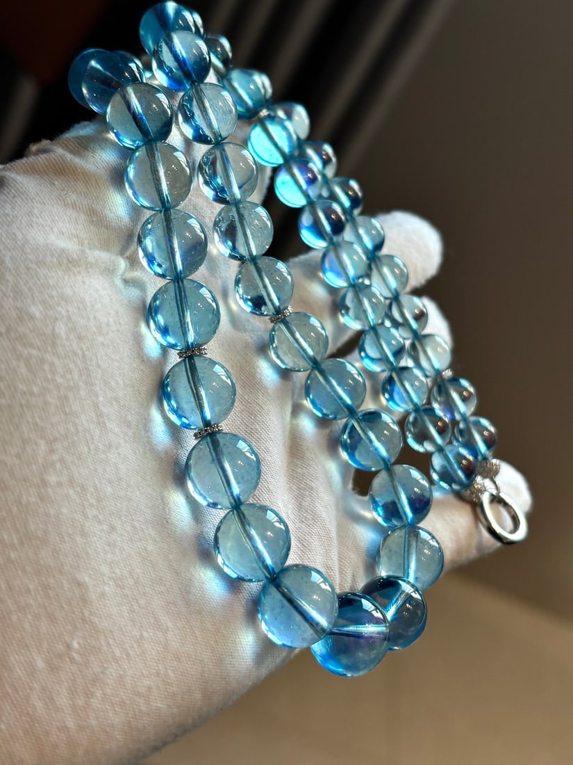 Natural Aquamarine Beads Necklace w Certificate - 2