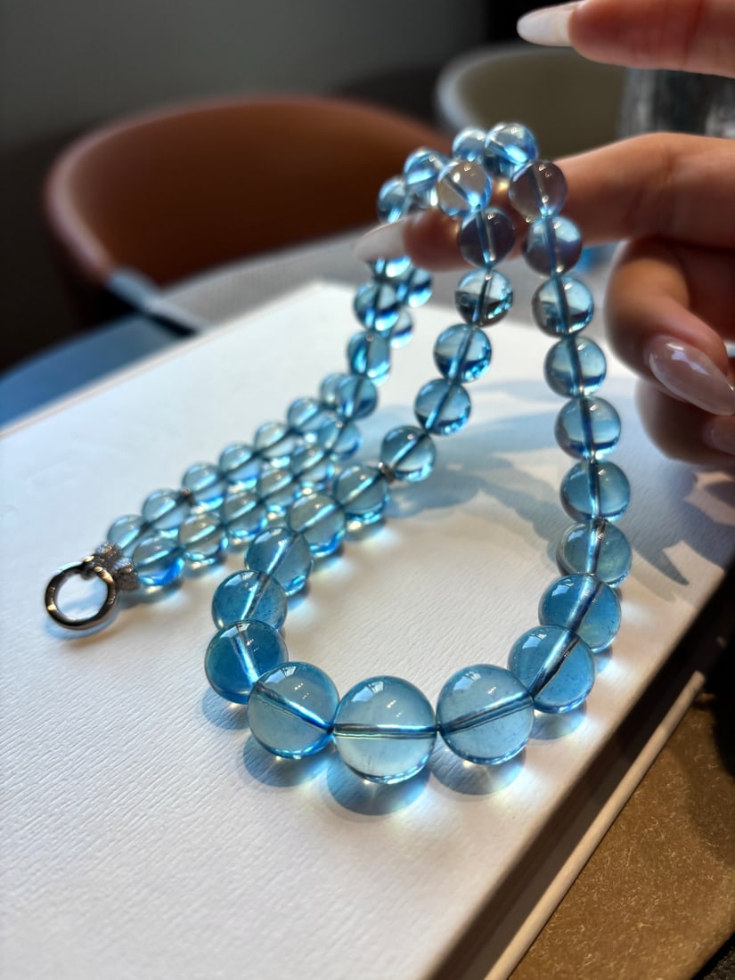 Natural Aquamarine Beads Necklace w Certificate - 3