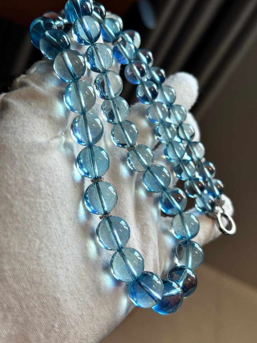 Natural Aquamarine Beads Necklace w Certificate - 5