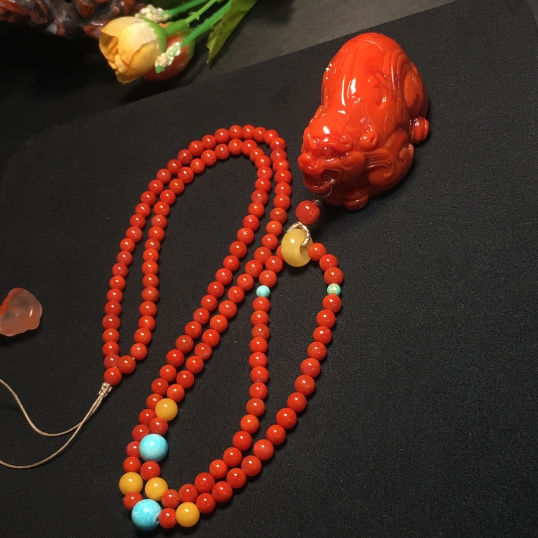 Nanhong Agate Hand-carved Pixiu Pendant with Necklace - 2