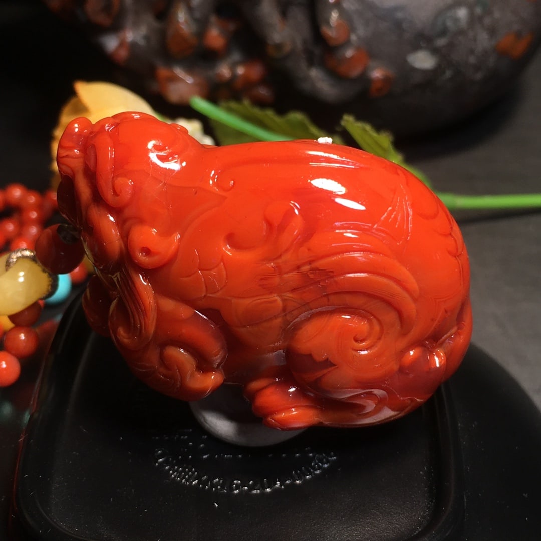 Nanhong Agate Hand-carved Pixiu Pendant with Necklace - 3