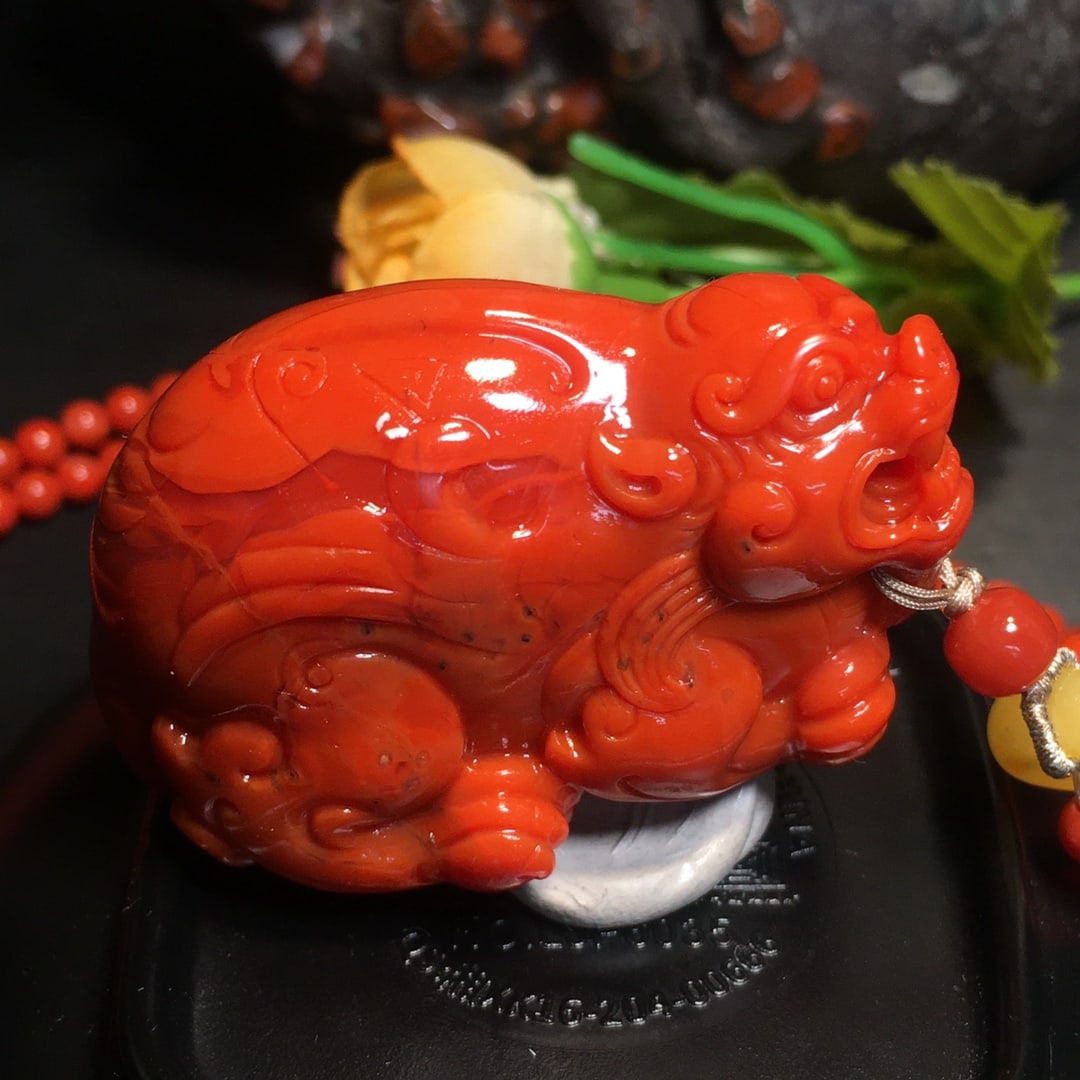 Nanhong Agate Hand-carved Pixiu Pendant with Necklace - 5