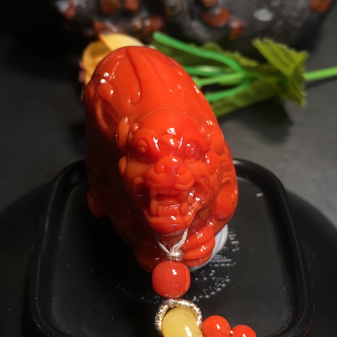 Nanhong Agate Hand-carved Pixiu Pendant with Necklace - 6