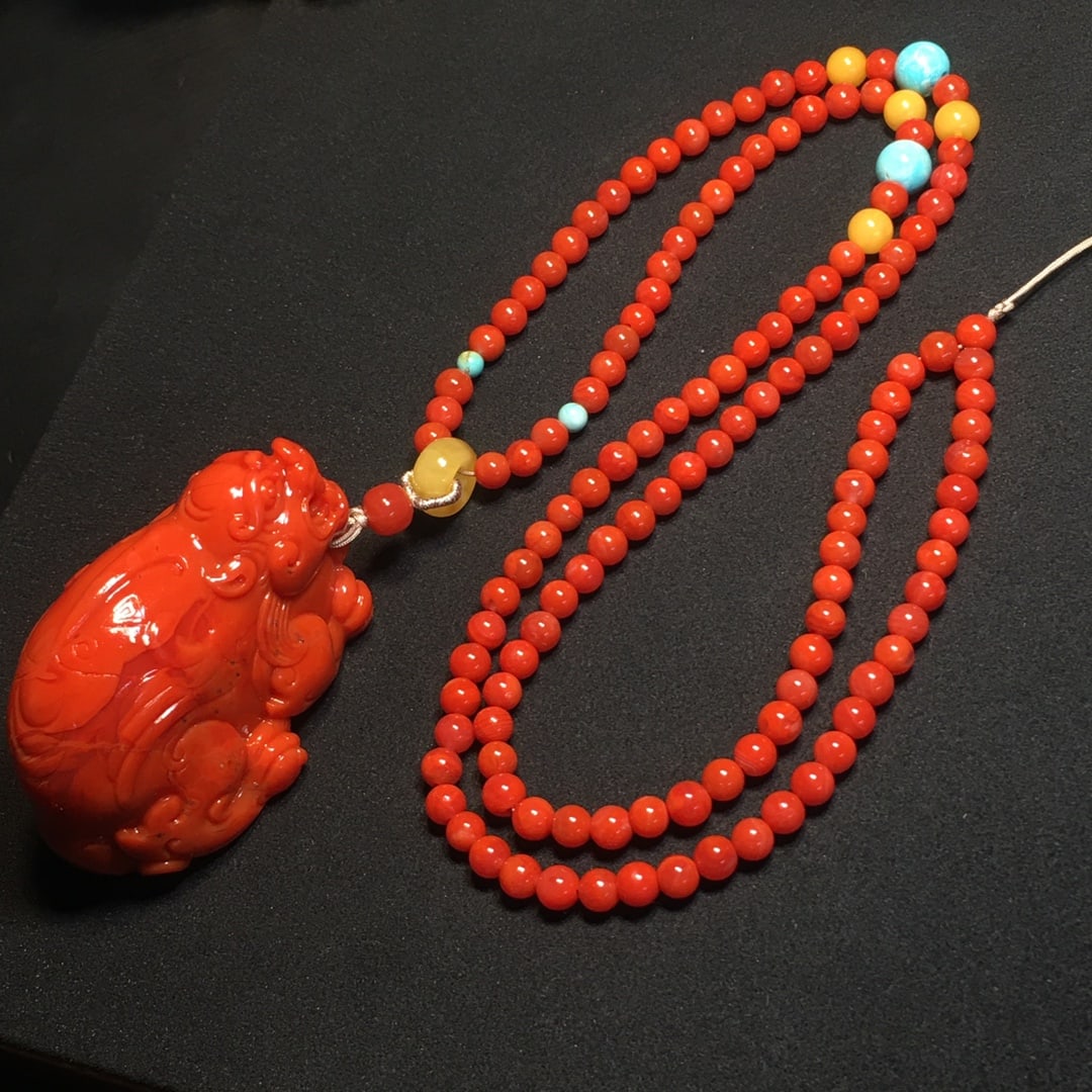 Nanhong Agate Hand-carved Pixiu Pendant with Necklace - 7