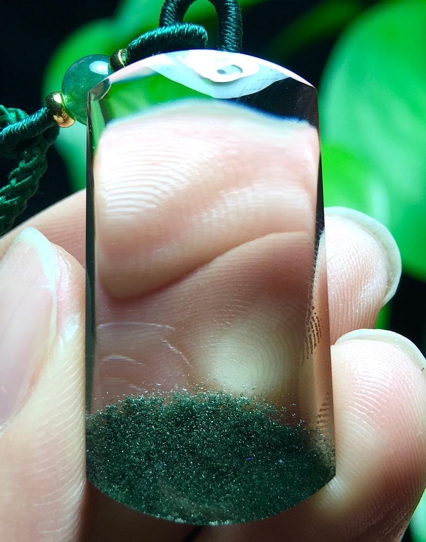 Natural Green Crystal Lucky Pendant w Certificate - 2