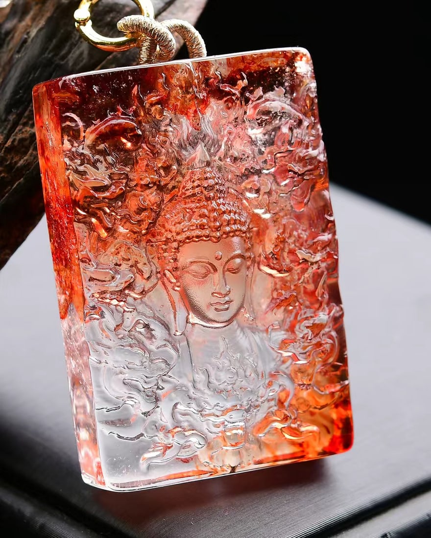 Orange Crystal Pendant - Buddha - 3