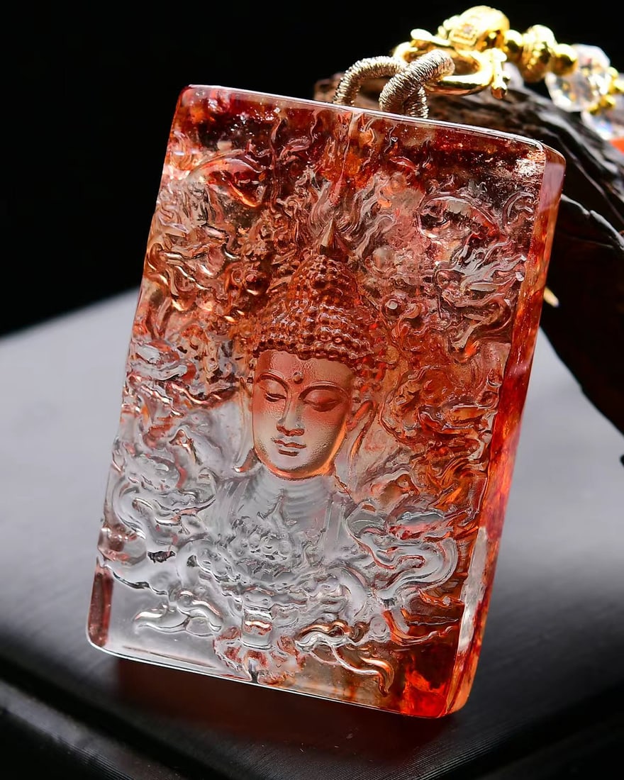 Orange Crystal Pendant - Buddha - 4