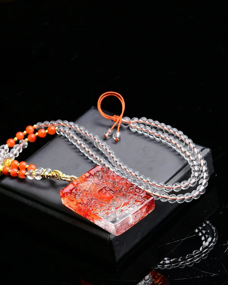 Orange Crystal Pendant - Buddha - 5