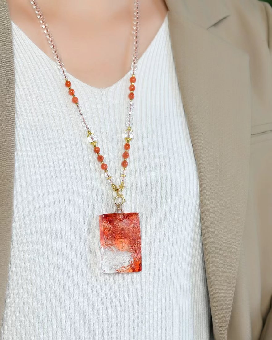 Orange Crystal Pendant - Buddha - 6