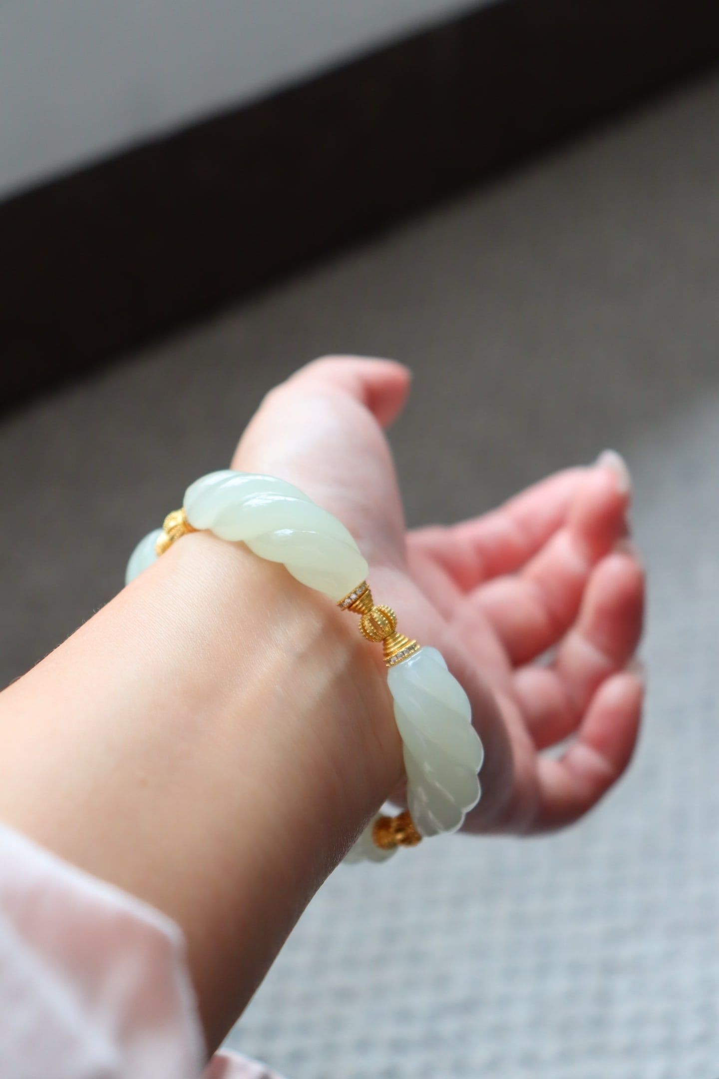 Silver & Hetian Jade Bracelet Bangle - 3