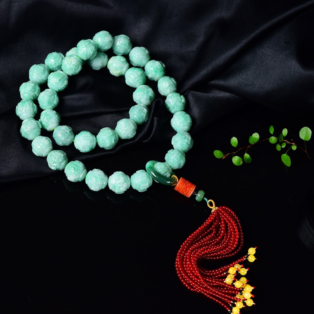 Natural Green Jadeite Beads Hand Chain with Certificate - 4