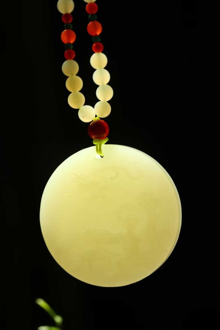 Hetian Jade Hand-carved Dragon & Scenery Pendant w Certificate - 5