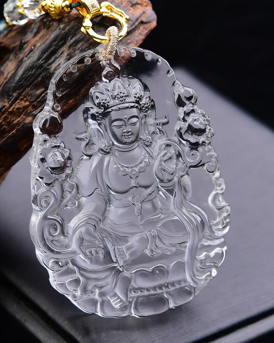 White Crystal Pendant & Necklace - Kwan-yin - 3