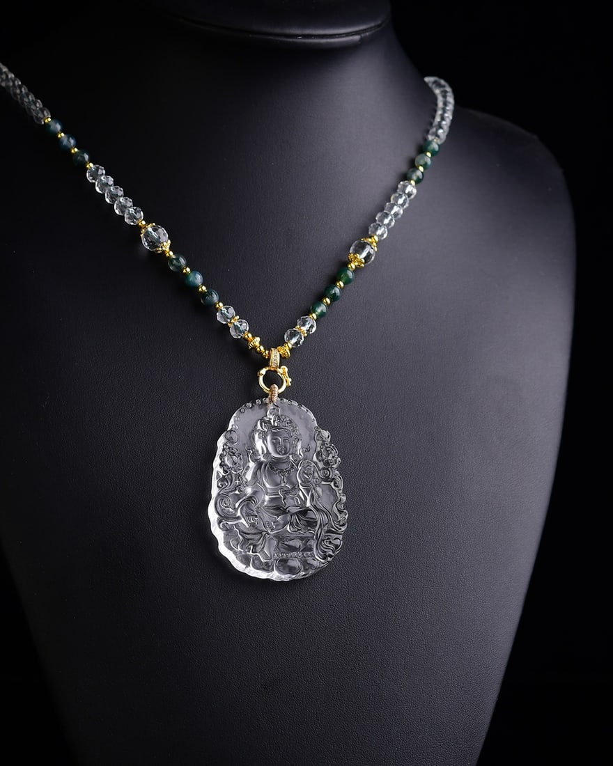 White Crystal Pendant & Necklace - Kwan-yin - 5