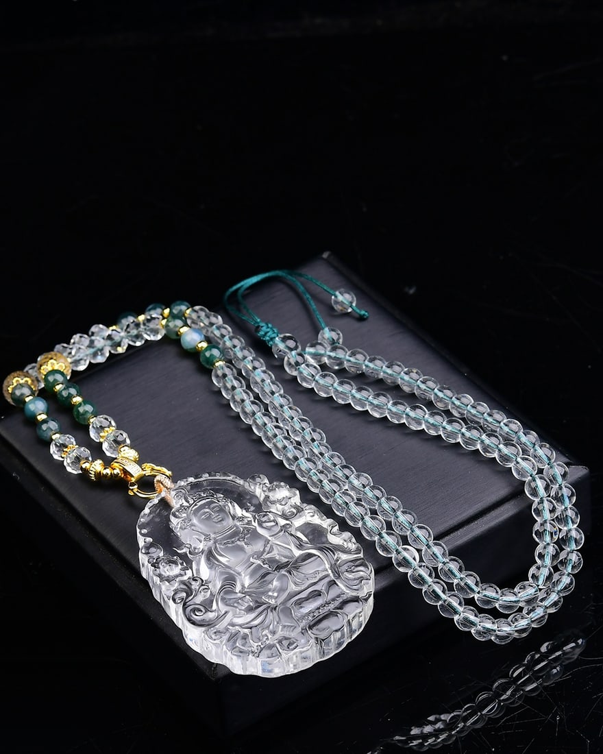White Crystal Pendant & Necklace - Kwan-yin - 6