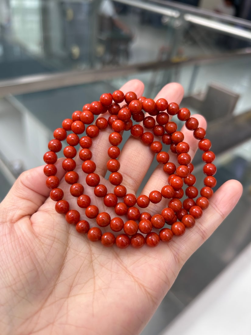 6.8mm Nanhong Agate Beads Hand Chain Necklace - 2