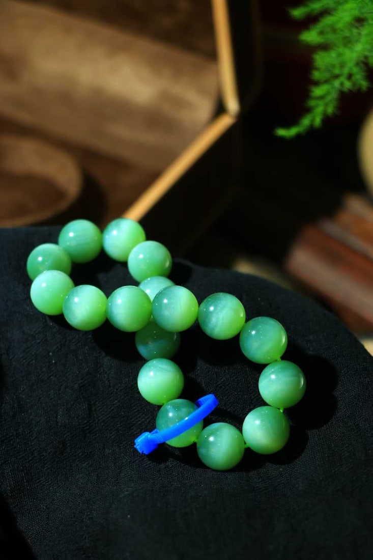 11.6mm Green Hetian Jade cat's eye Bracelet Bangle with Certificate - 3