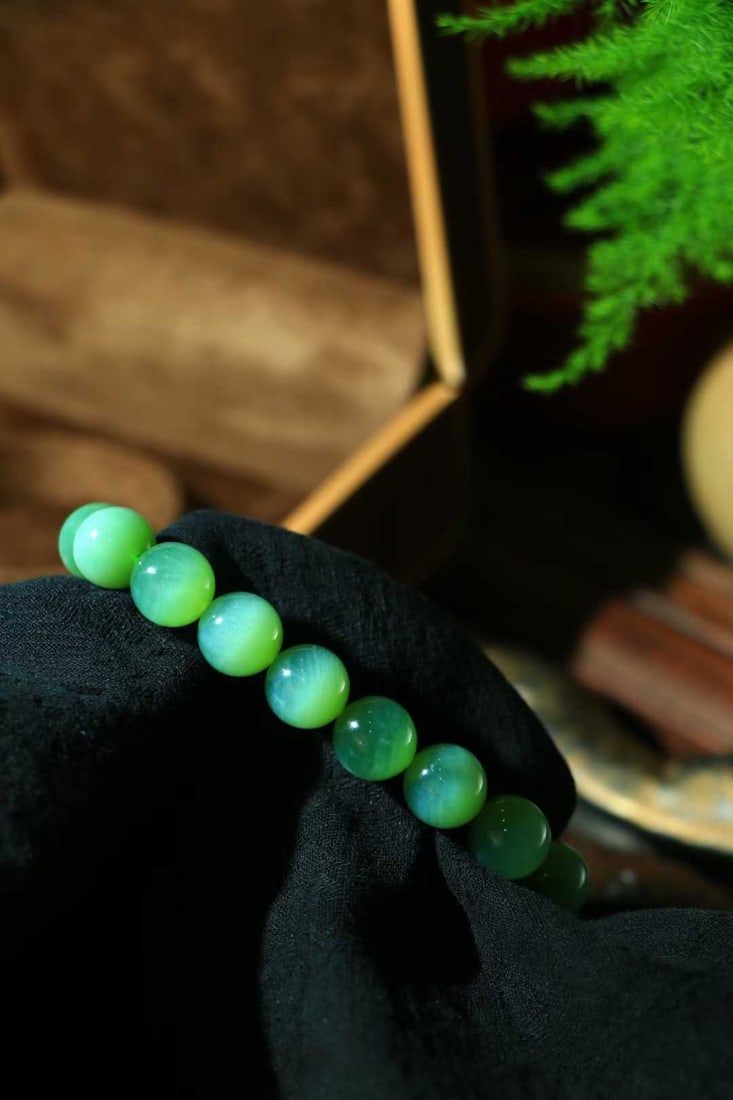 11.6mm Green Hetian Jade cat's eye Bracelet Bangle with Certificate - 5