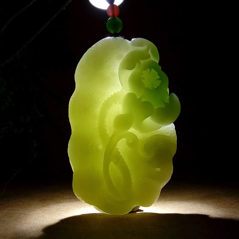 Natural Hetian Jade Hand-carved Lotus Pendant w Certificate - 7