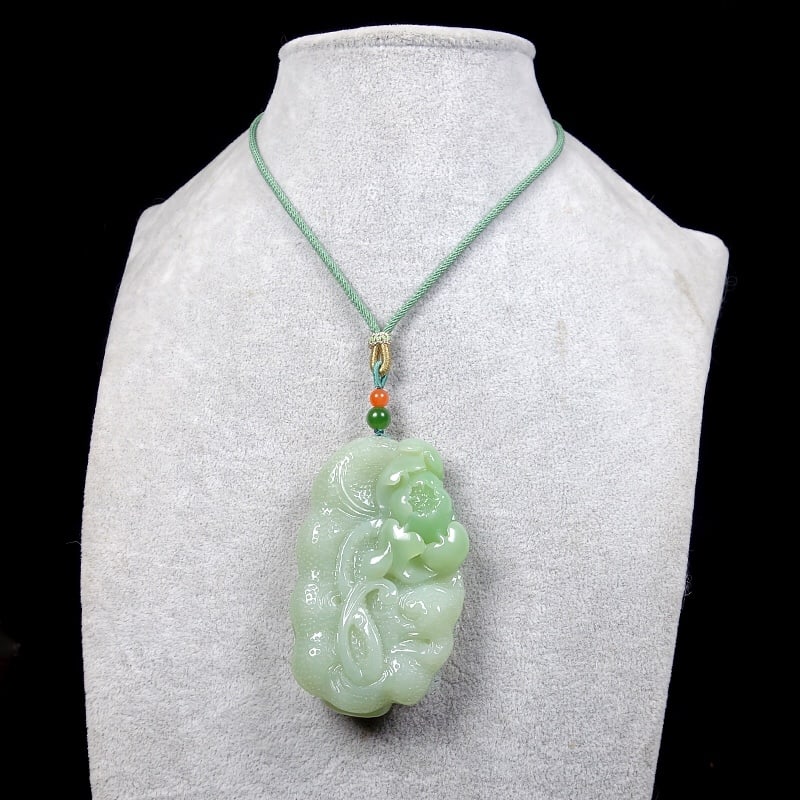 Natural Hetian Jade Hand-carved Lotus Pendant w Certificate - 8