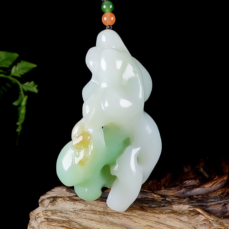 Natural Hetian Jade Taihu Stone Shape Pendant w Certificate - 2