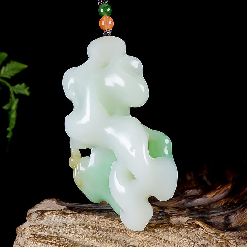 Natural Hetian Jade Taihu Stone Shape Pendant w Certificate - 3