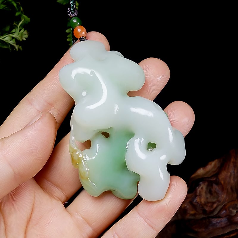 Natural Hetian Jade Taihu Stone Shape Pendant w Certificate - 7